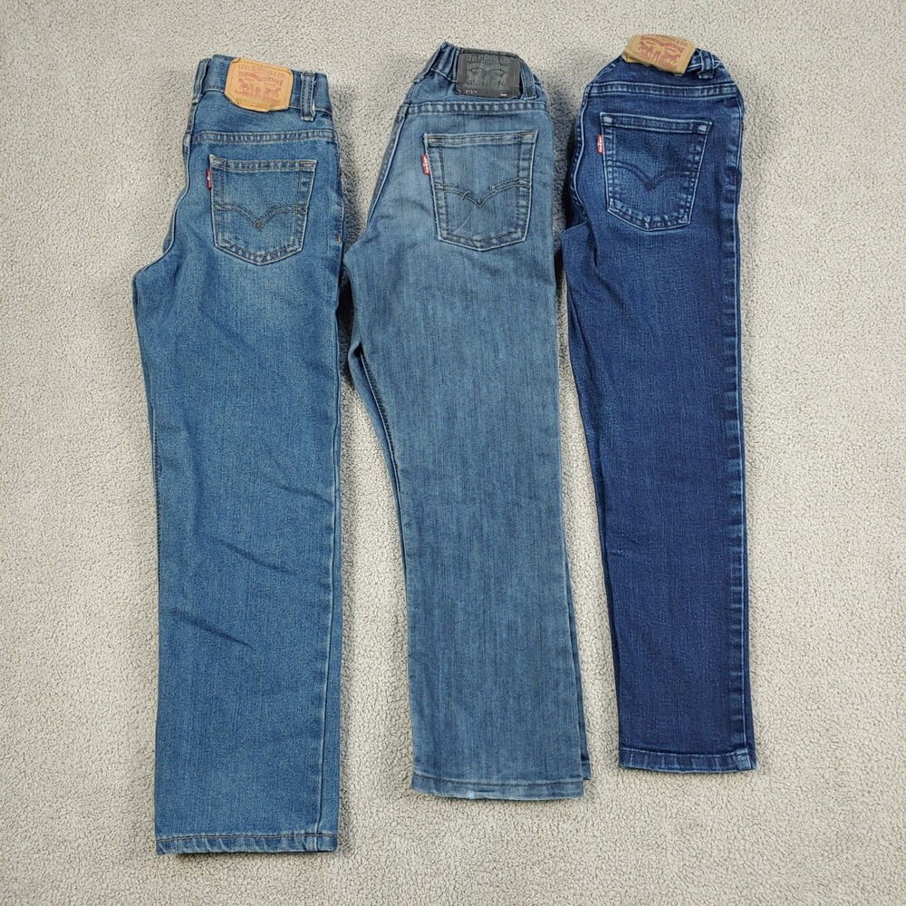 3 Pairs - Levi's Denim Jeans Kids Size 7X Blue - Bundle Lot 505 Regular 511 Slim